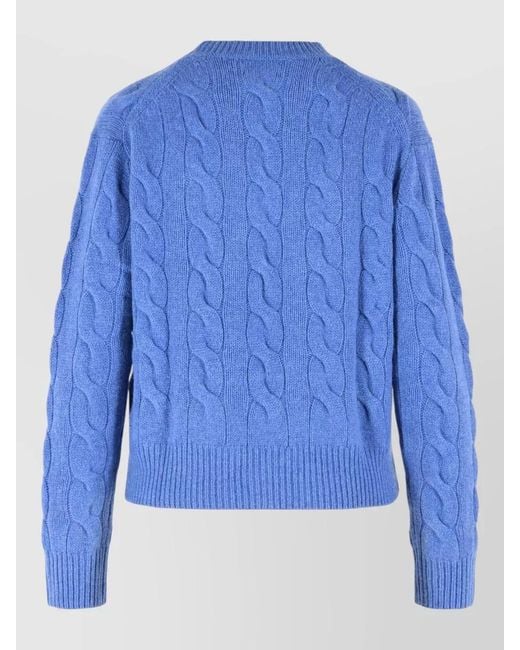 Polo Ralph Lauren Blue Cable-Knit Cashmere Wool Crew-Neck Sweater