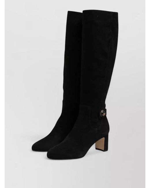 Dolce & Gabbana Black Suede Knee High Boots Almond Toe