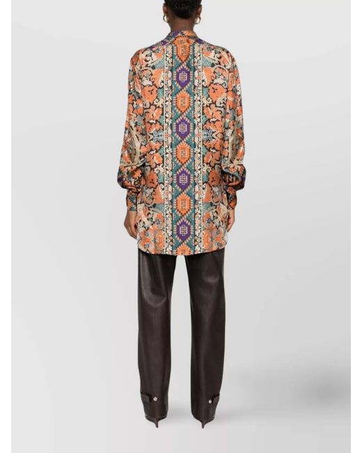 Pierre Louis Mascia White Silk Paisley Print Mandarin Collar Long-Sleeve Shirt