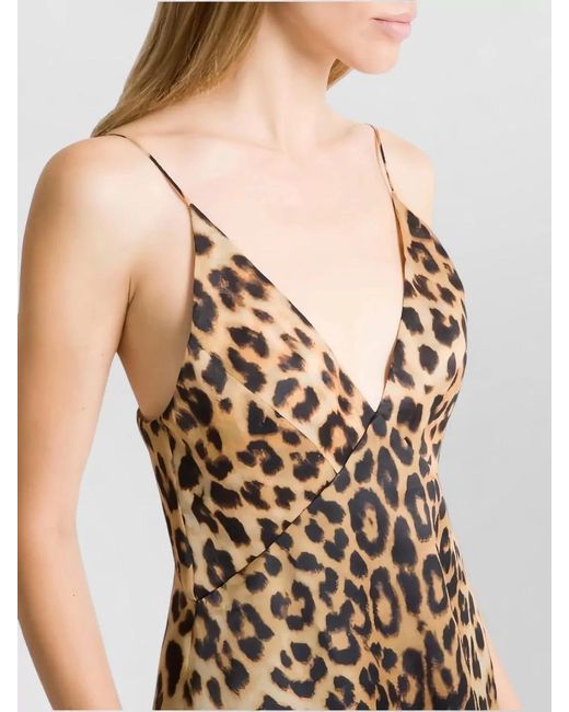 Alberta Ferretti Natural Animal Print Maxi Dress Spaghetti Straps Neckline