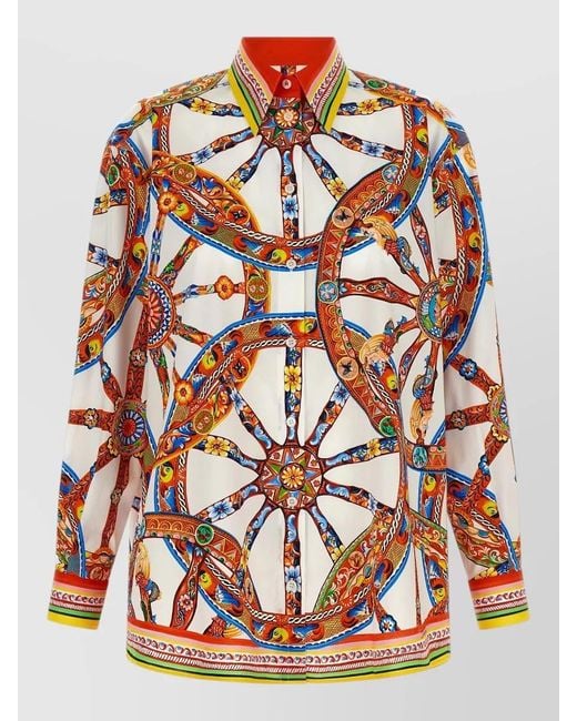 Dolce & Gabbana Multicolor Carretto Print Long Sleeve Collared Shirt