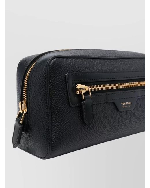 Tom Ford Black Textured Leather Wallet Cardholder Zip Pocket for men