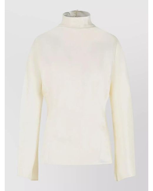 Rohe White Acetate Blend High Neck Long Sleeve Blouse