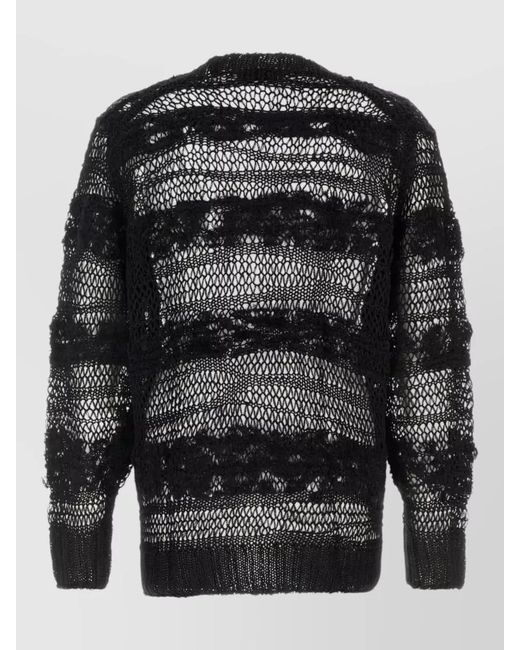 Yohji Yamamoto Gray Crochet Sweater Long Sleeves Sheer Textured Knit for men
