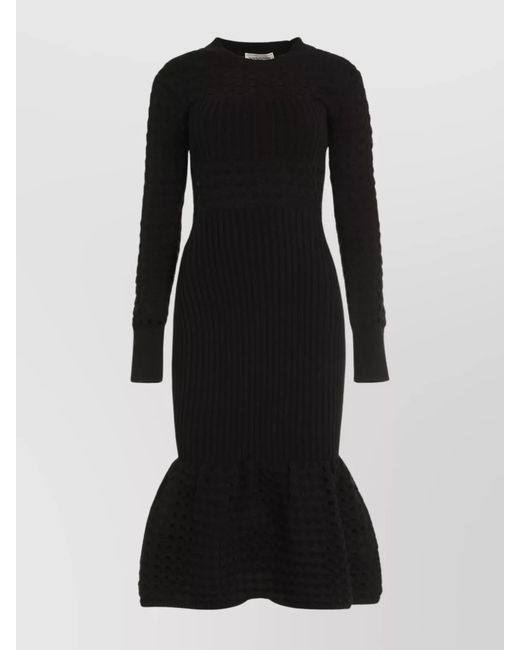 McQueen Black Ribbed-Knit Midi Dress