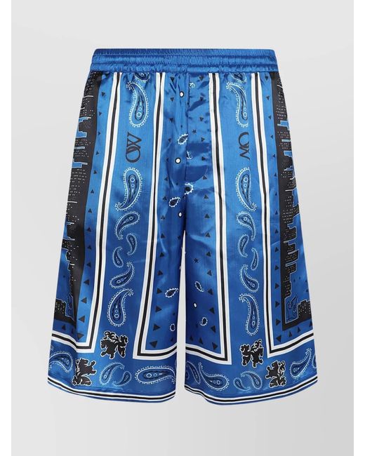 Off-White c/o Virgil Abloh Blue Bandana Print Viscose Bermuda Shorts for men