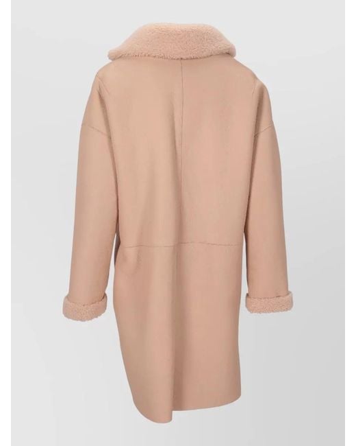 LA ROSE Natural Short Shearling Coat Folded Cuffs Oversized Collar