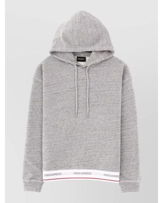 DSquared² Gray Hoodie Logo Detail Drawstring Hood Ribbed Hem for men