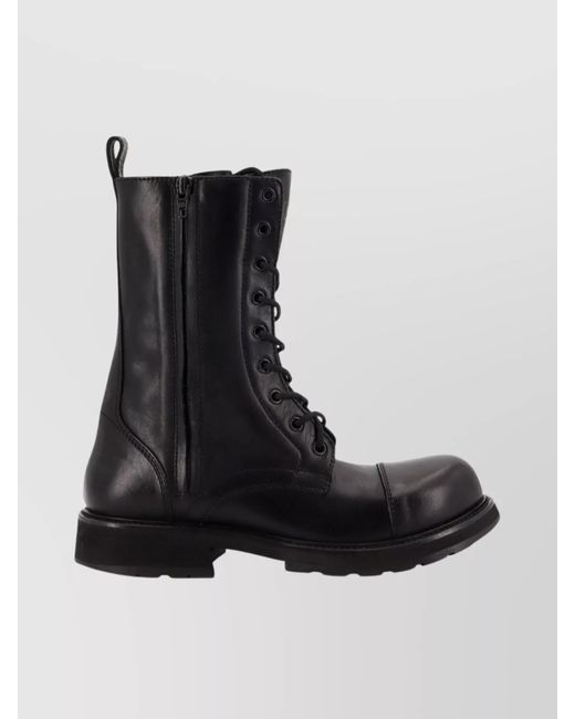 Balenciaga Black Leather Lace-Up Ankle Boots