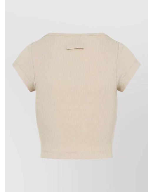 Jean Paul Gaultier Natural Ribbed Cropped Short-Sleeve T-Shirt
