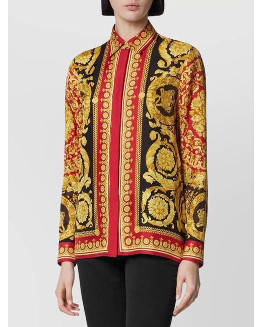 Versace Multicolor Silk Long-Sleeve Baroque-Print Shirt