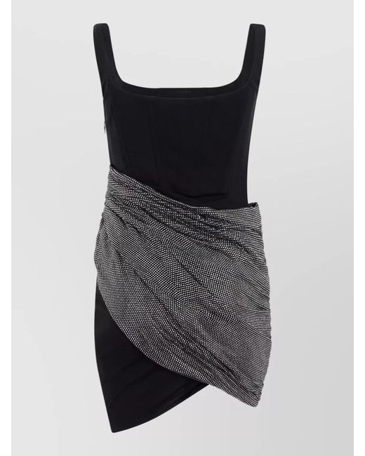 GIUSEPPE DI MORABITO Black Mini Dress Asymmetric Hem Rhinestone Belt