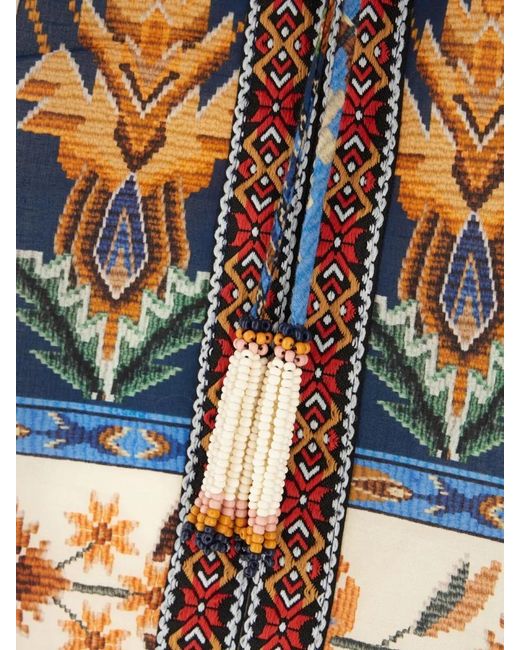 Farm Rio Blue Floral Cotton Blouse Puff Sleeves Embroidery