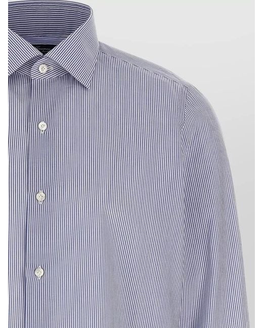 Finamore 1925 Blue Napoli Shirt Button Down Collar Stripes for men