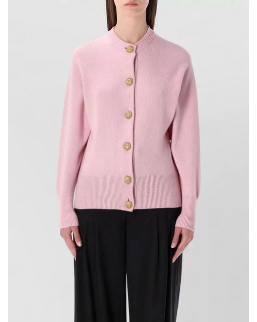 Balmain Pink Cashmere Wool Relaxed-Fit Ribbed-Trim Buttoned Cardigan