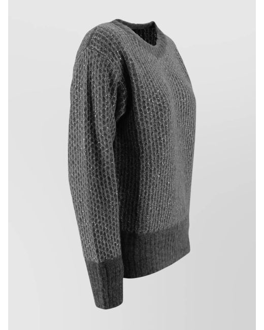 Herno Black Alpaca-Blend Fine-Knit Sequin Crew-Neck Jumper