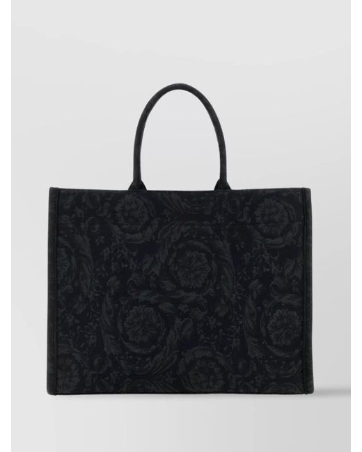 Versace Black Large Fabric Embroidered Tote Bag
