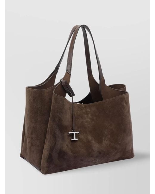 Tod's Brown Top Handle Suede Finish Shoulder Bag
