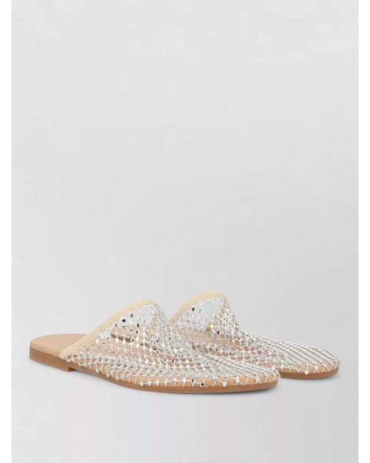Alysi White Rhinestone Mule Sandal Flat Mesh Toe