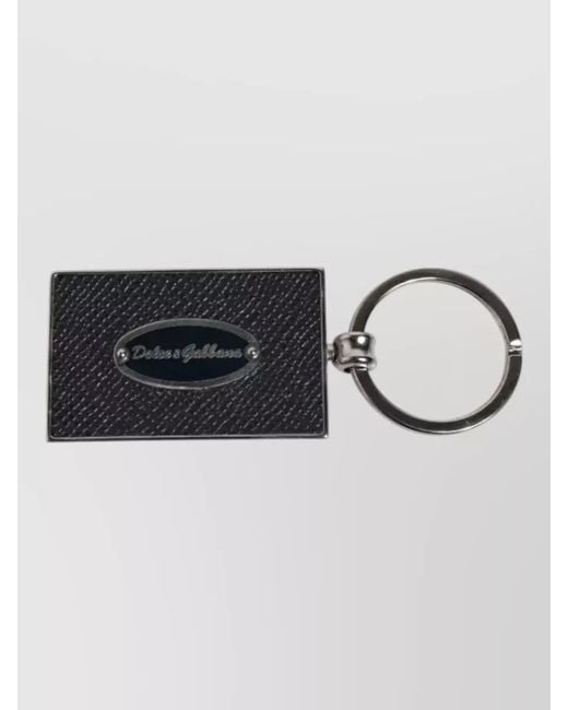 Dolce & Gabbana Gray Leather Logo Keychain Metal Ring Design for men