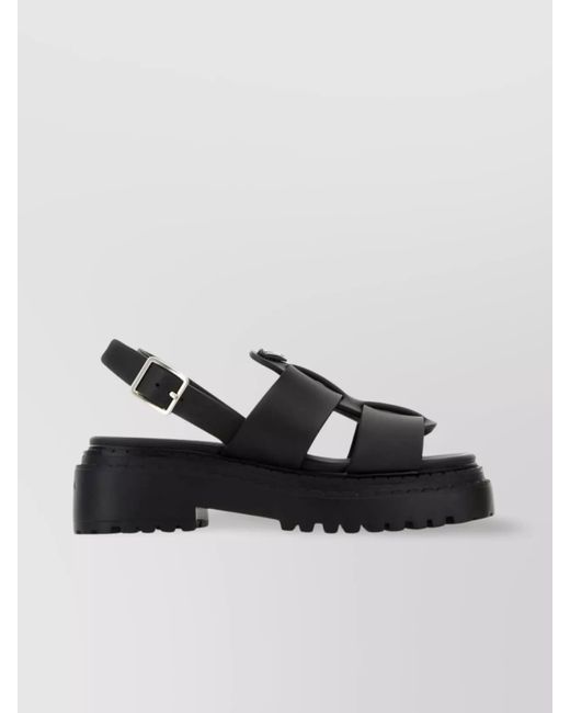 Prada Black Leather Chunky Sole Sandals With Cross Strap