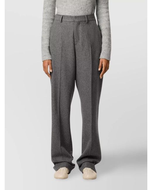AMI Gray Virgin Wool Pleated Wide-Leg Trousers