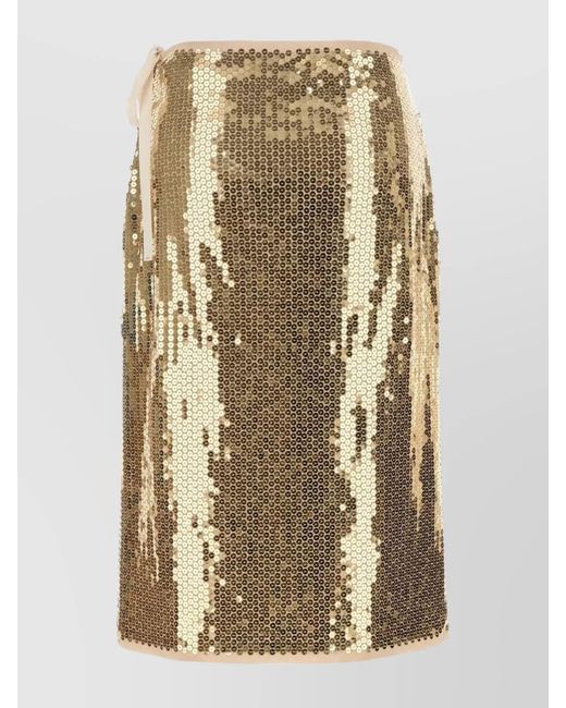 Prada Metallic Embellished Mesh Straight Skirt