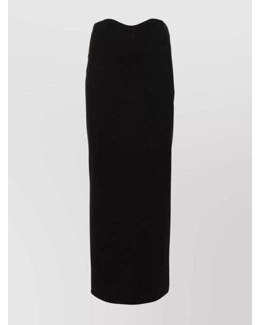 Staud Black Scallop-Waist Long Straight Skirt