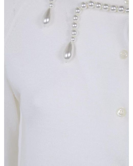 Simone Rocha White Silk Cardigan Merino Knit Pearl Embroidery