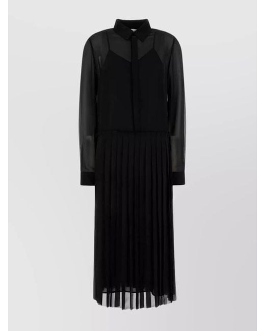 AMI Black Polyester Shirt Dress Sheer Sleeves