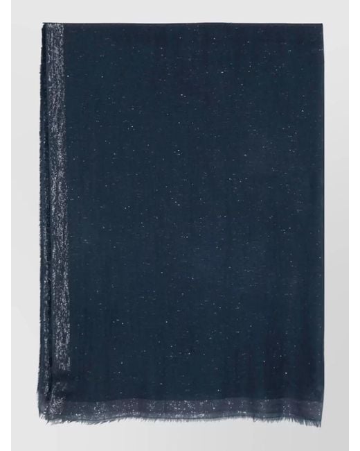 Faliero Sarti Blue Diamante Scarf Sparkling Finish Fringed Edges
