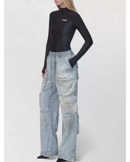 Amiri Gray Denim Cargo Wide-Leg Trousers