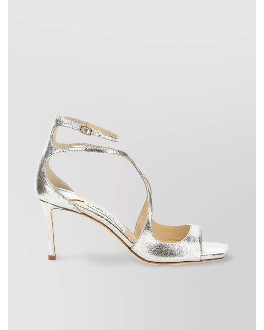Jimmy Choo White Leather Glitter High-Heel Sandals