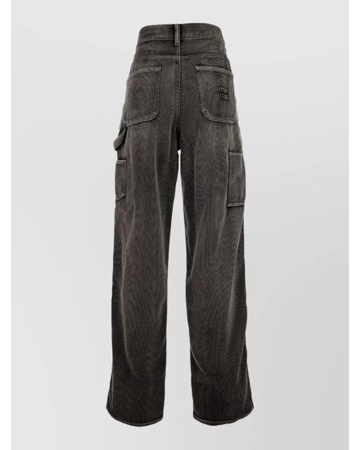 Miu Miu Gray Corduroy Pants Belt Loops Side And Cargo Pockets