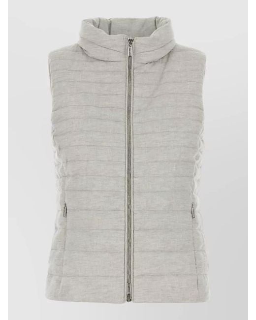 Moorer Gray Linen Sleeveless Villan Down Jacket High Collar