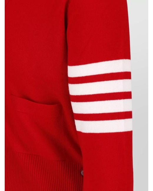 Thom Browne Red V Neck Jacket Striped Detail Ribbed Cuffs for men