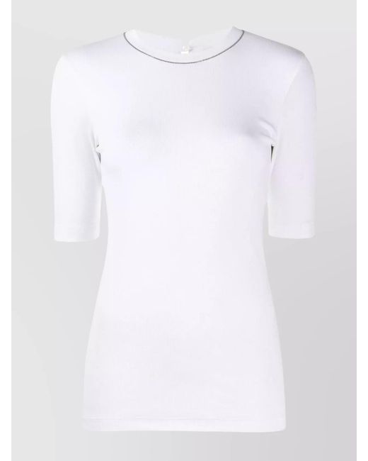 Brunello Cucinelli White Ribbed Crew Neck Cotton T-Shirt