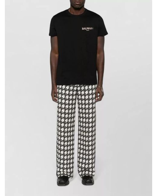 Balmain Black Cotton T Shirt Short Sleeves Crew Neck for men