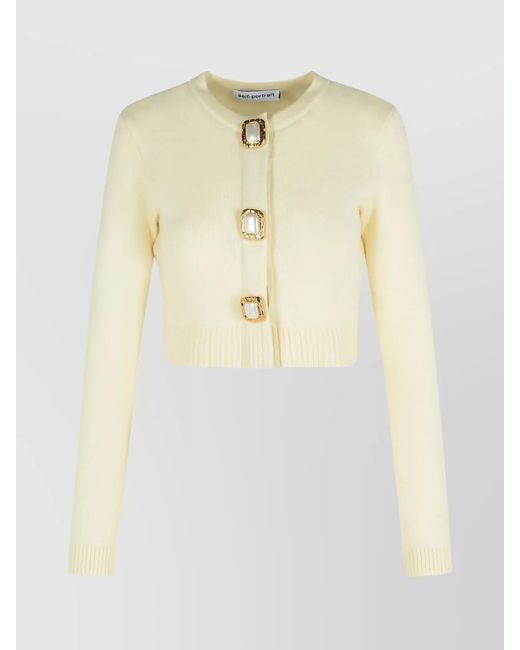 Self-Portrait Natural Wool Ribbed Cropped Cardigan