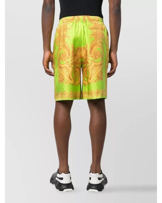 Versace Yellow Silk Printed Knee-Length Bermuda Shorts for men