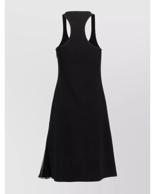 Courreges Black Infinity Pleats A-Line Embroidered Logo Scoop Neck Asymmetric Hem Knee-Length Dress