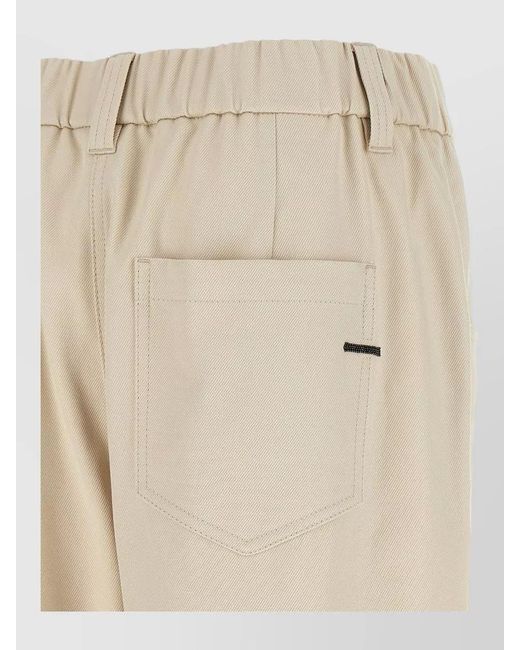 Brunello Cucinelli Natural Stretch Cotton Mid-Rise Tapered Tailored Trousers