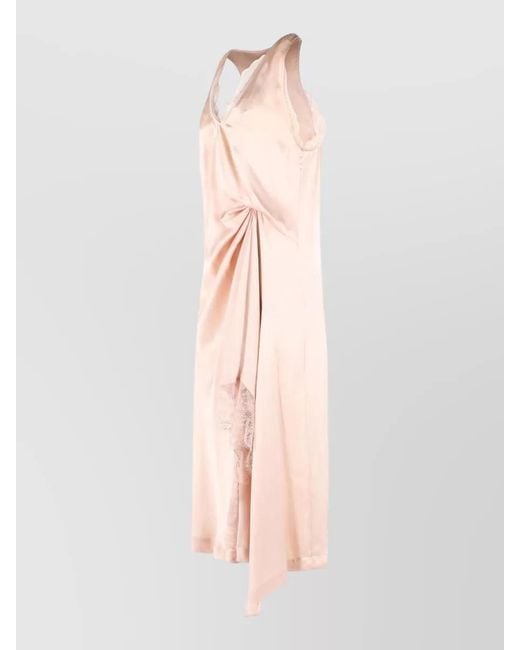 Maison Margiela Pink Silk Blend Draped Sleeveless Lace Midi Dress