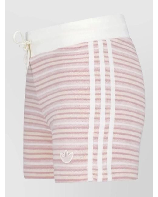 Adidas Pink Shorts Straight Cut Elastic Waistband Stripes