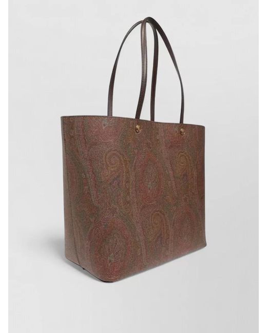 Etro Brown Cotton Paisley Print Tote Bag Leather Handles
