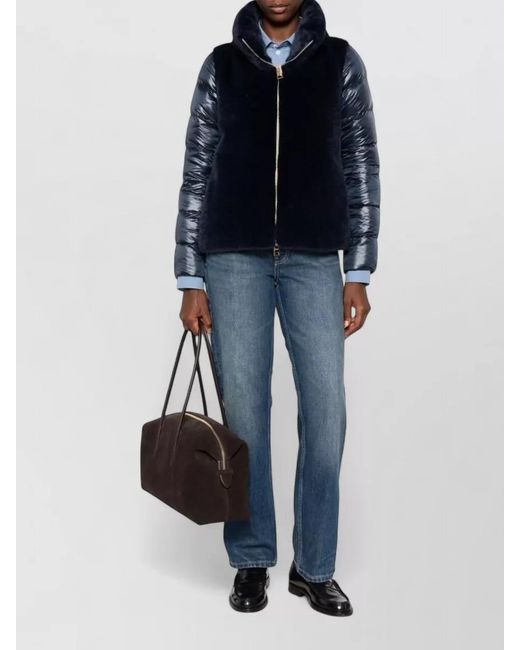 Herno Blue Faux Fur Panel Puffer Jacket