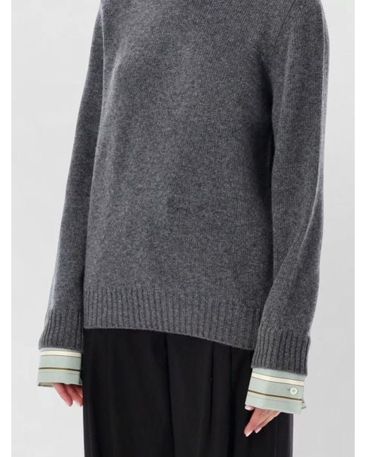 Prada Gray Wool Cashmere Sweater Layered Shirt Cuffs