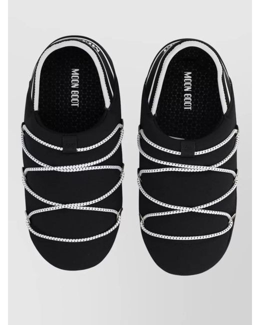 Moon Boot Black Flat Sole Rope Detail Round Toe Slippers