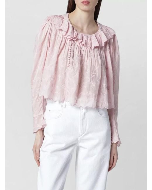 Isabel Marant Pink Zelly Cotton And Silk Ruffled Blouse