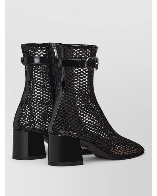 Alaïa Black Ankle Boots 55 Mesh Buckle Block Heel